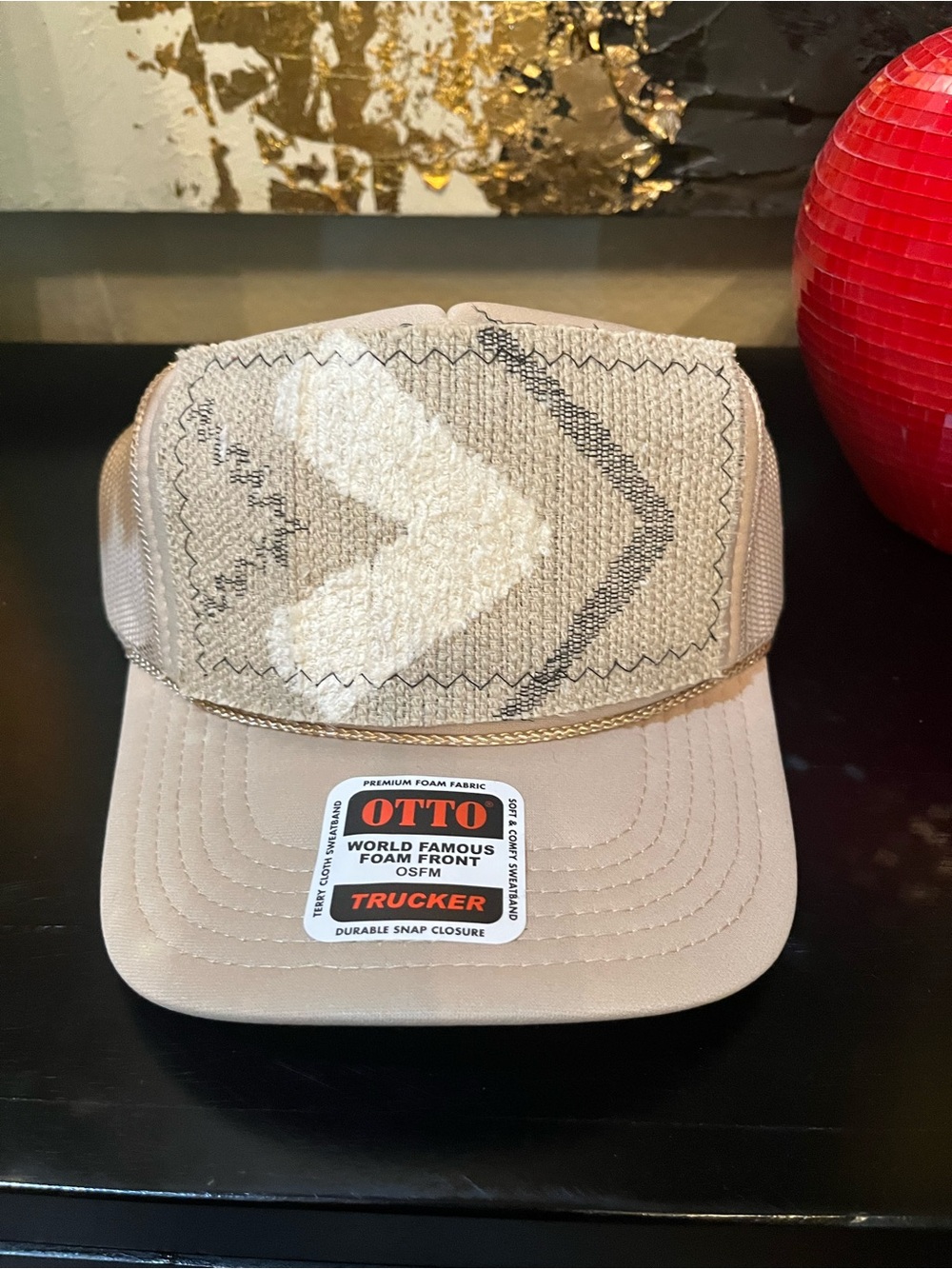 OTTO Beige Trucker Hat with Chevron Patch